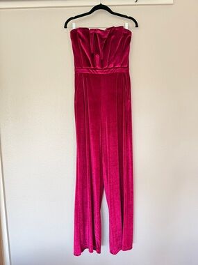 Strapless Velvet Jumpsuit in Deep Fuchsia